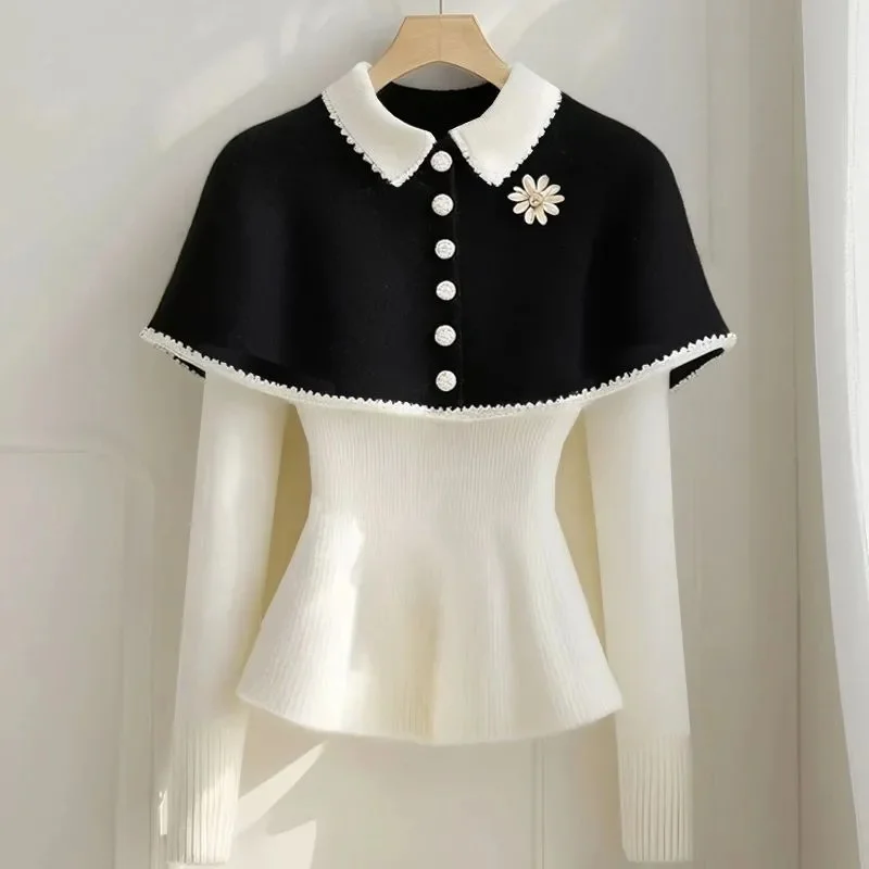 Herbst Winter Kontrast Gestrickte Pullover Frauen Tragen Schal Mantel Kurze Stricken Pullover Weibliche Lässige Strickwaren Pullover Pullover