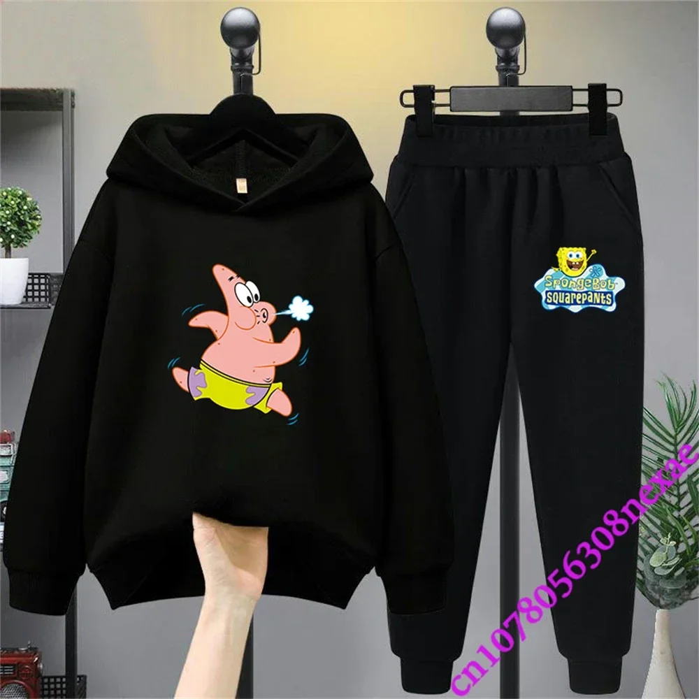 Spongebob Spring And Autumn Children's Clothing Boys And Girls Sweater Suit 2 Pieces Cartoon Print Sweater Sportswear Trousers