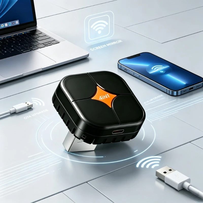 1. In‑Vehicle Multimedia Cast Module, BT5.0 5G WiFi 4‑in‑1 Dongle Plug‑Play For Multi‑Device Screen Mirror