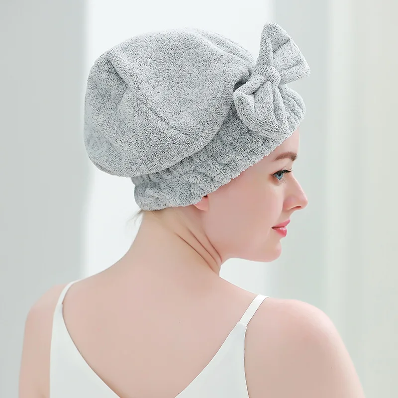 Microfiber Hair Drying Towels Super Absorbent Turban Hair Towel Cap Quick Dry Head wrap with Bow-Knot Shower Cap for Wet Hair