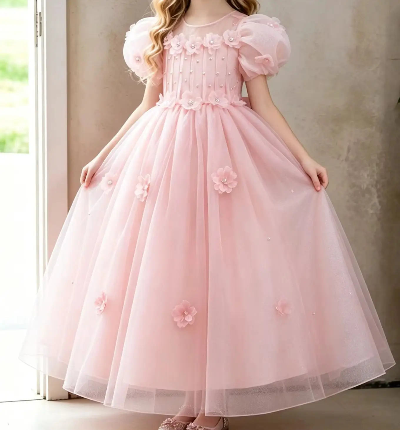 Flower Girl Wedding Dresses Elegant Girls Party Dress White Clothes Long Gown 4-12 Years