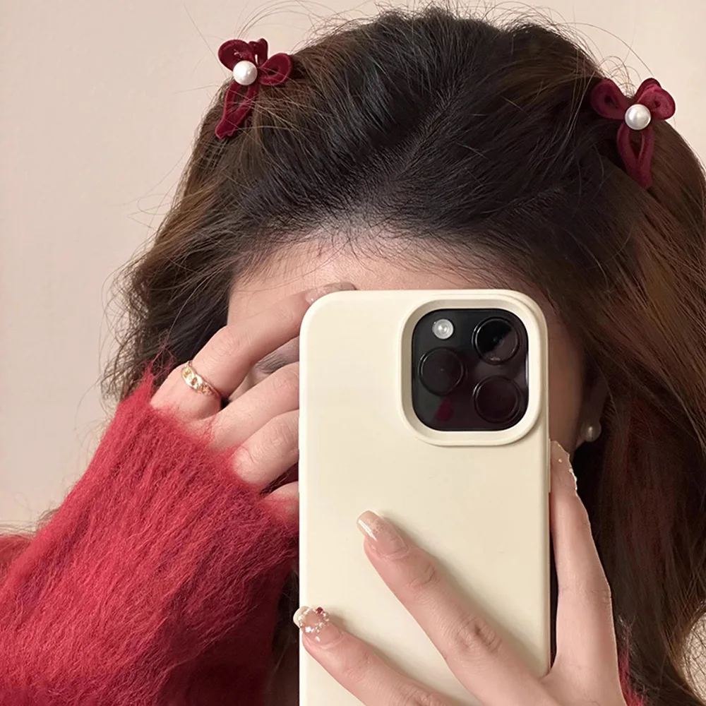 2 Pieces Velvet Bows Side Hair Clips Pearl Hair Accessories For Women Hairpin Mini Cute Girls Headwear 3 Colors