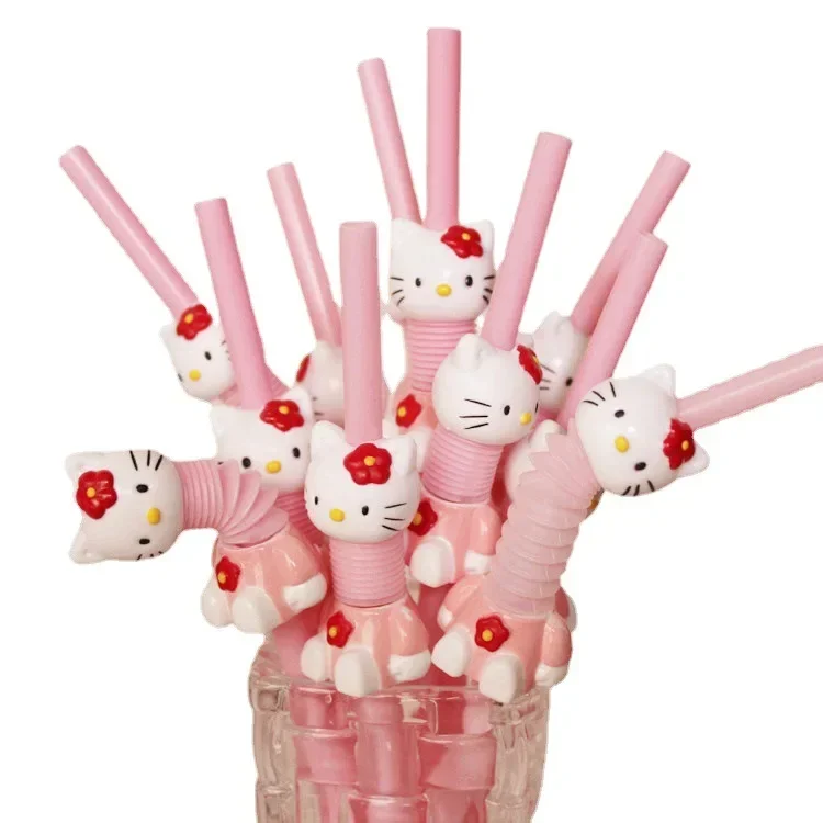 Y2K HelloKittys Straw Cute Styling Retractable Bending Kawaii HelloKittys  Pink Straw Party Supplies Halloween Birthday Gift