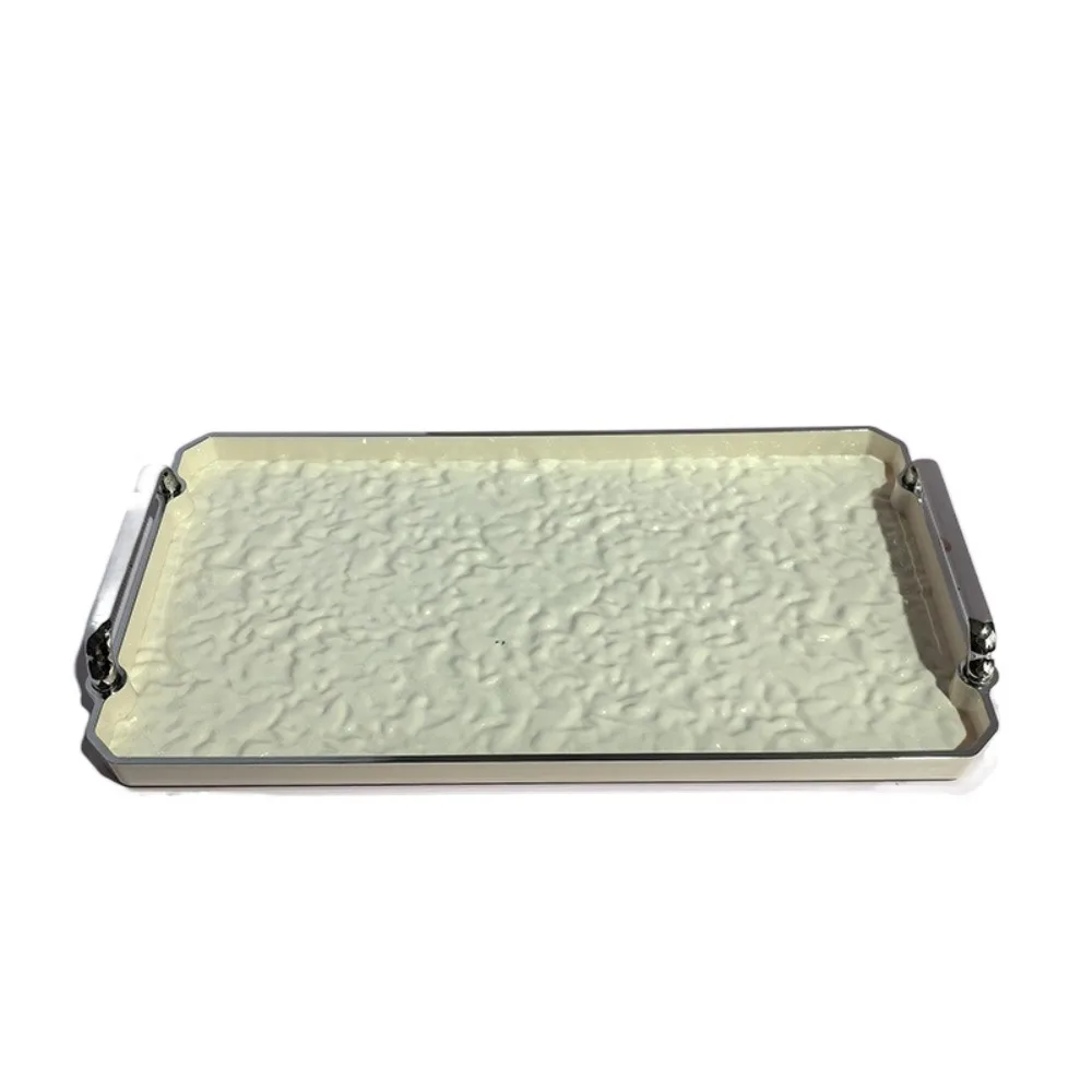 

Light Luxury Water Ripple Storage Tray with Handle Rectangle Tea Cup Tray Countertop Organizer Decorative Serving Platter