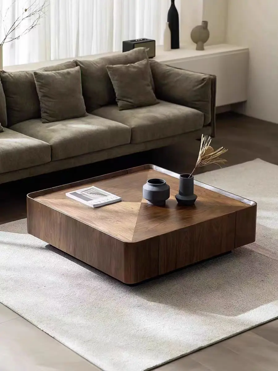 Italian Minimalist North American Black Walnut Solid Wood Coffee Table Square Storage Modern Simple Coffee Table