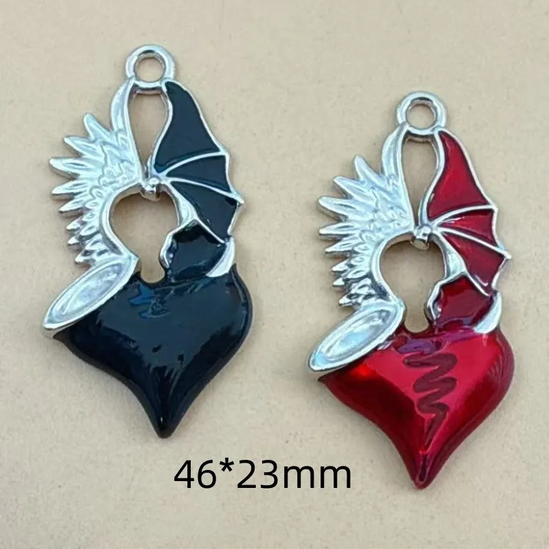 10pcs Goth Skull Heart Enamel Peach Heart Charms Devil's Winged Dagger Heart Pendant Handicraft Crafts DIY Jewelry Accessories