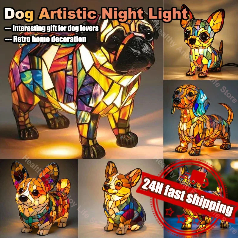 

Cute Dog Series Artistic Night Light Colorful Resin Desktop Led Desk Lamp Light Retro Home Decoration Fun Gift For Dog Lovers