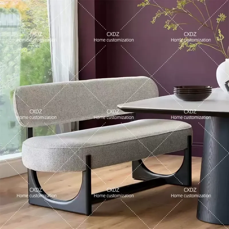 Wabi Sabi Style Chinese Antique Dining Chair Modern Simple Backrest Fabric Sofa Double Triple Seater Reception Bench for