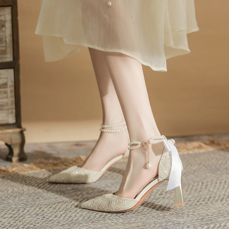 

shallow mouth wedding shoes bridesmaid shoes banquet high heels French temperament socialite high-end women's shoes