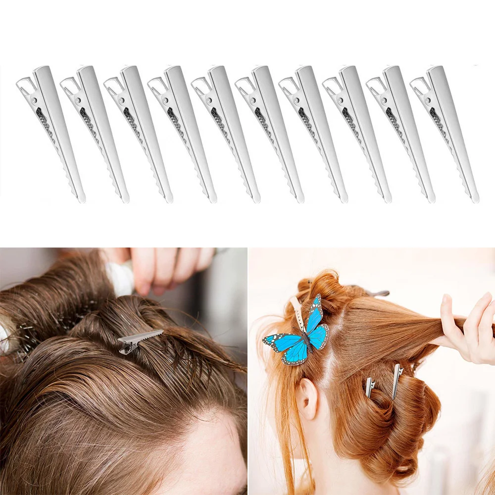 

10pcs Hair Clips Silver Metal Alligator Hair Pins Teeth Bows Hair Clips Salon Hair Grip for Women Hair Styling Hairdressing Tool