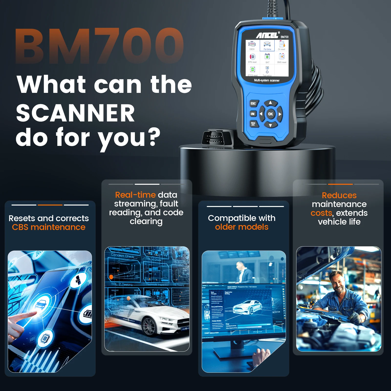 OBD2 Scanner for BMW MINI ANCEL BM700 Pro All System EPB SAS Airbag ABS Oil CAS Reset Engine Car Diagnostic Tool Code Reader