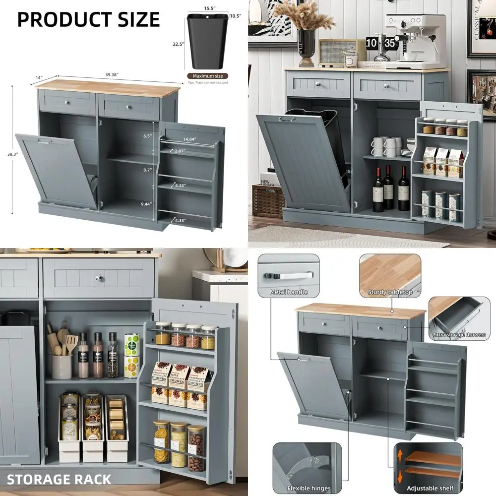 

Hidden Kitchen Trash Cabinet with Standing Recycling and Pantry Storage, Blue