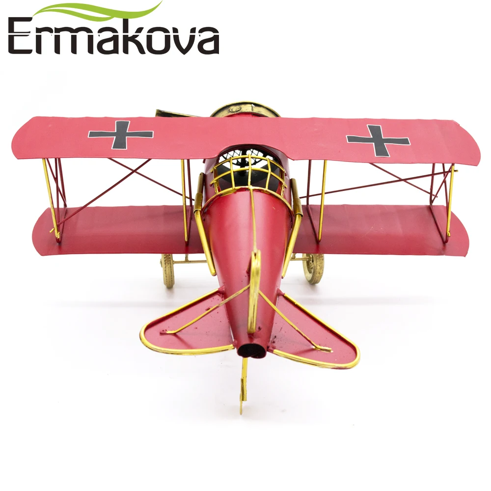 ERMAKOVA 22CM  Metal Handmade Crafts Aircraft Model Airplane Model Biplane Home Decor Furnishing Articles(Red Color)