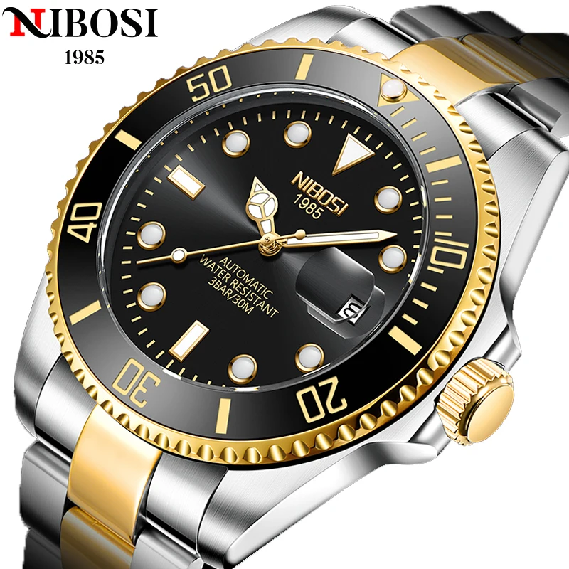 

NIBOSI New Brand Men's Automatic Mechanical Watch Deep Waterproof Stainless Steel Strap Scratchproof Men Automatic Wristwatch