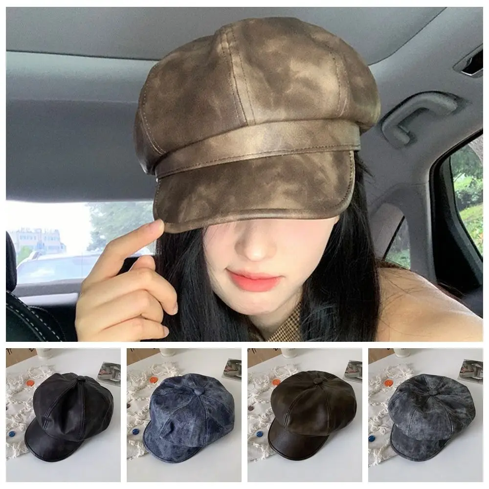 Berretto in pelle PU stile britannico moda autunno inverno berretto da donna marrone nero berretto ottagonale berretto da artista casual da donna