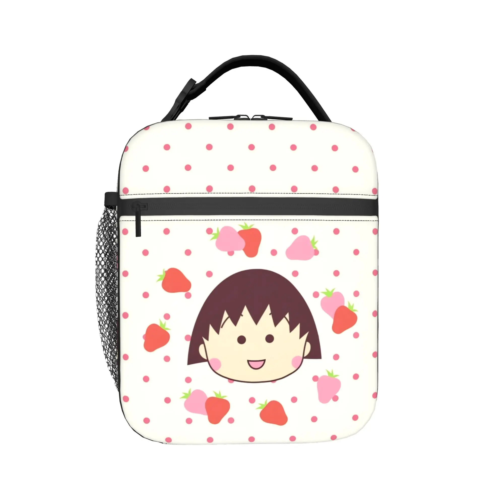 Marukos Strawberry Kawaii Polka Dot Insulated Lunch Bag Thermal Bag Reusable,Meal Container  High Capacity Tote Lunch Box