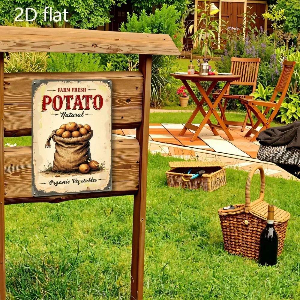 CIFbuy Vintage Potato Tin Sign, Farm Fresh Potatoes Aluminum Wall Art 12x8 Inch Waterproof Decor For Kitchen Bathroom Bar Cafe