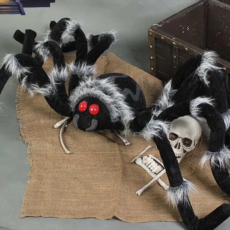 

Halloween whole person 1.5M big spider decoration, plush manufacturer wholesale Halloween haunted house horror prop decoration