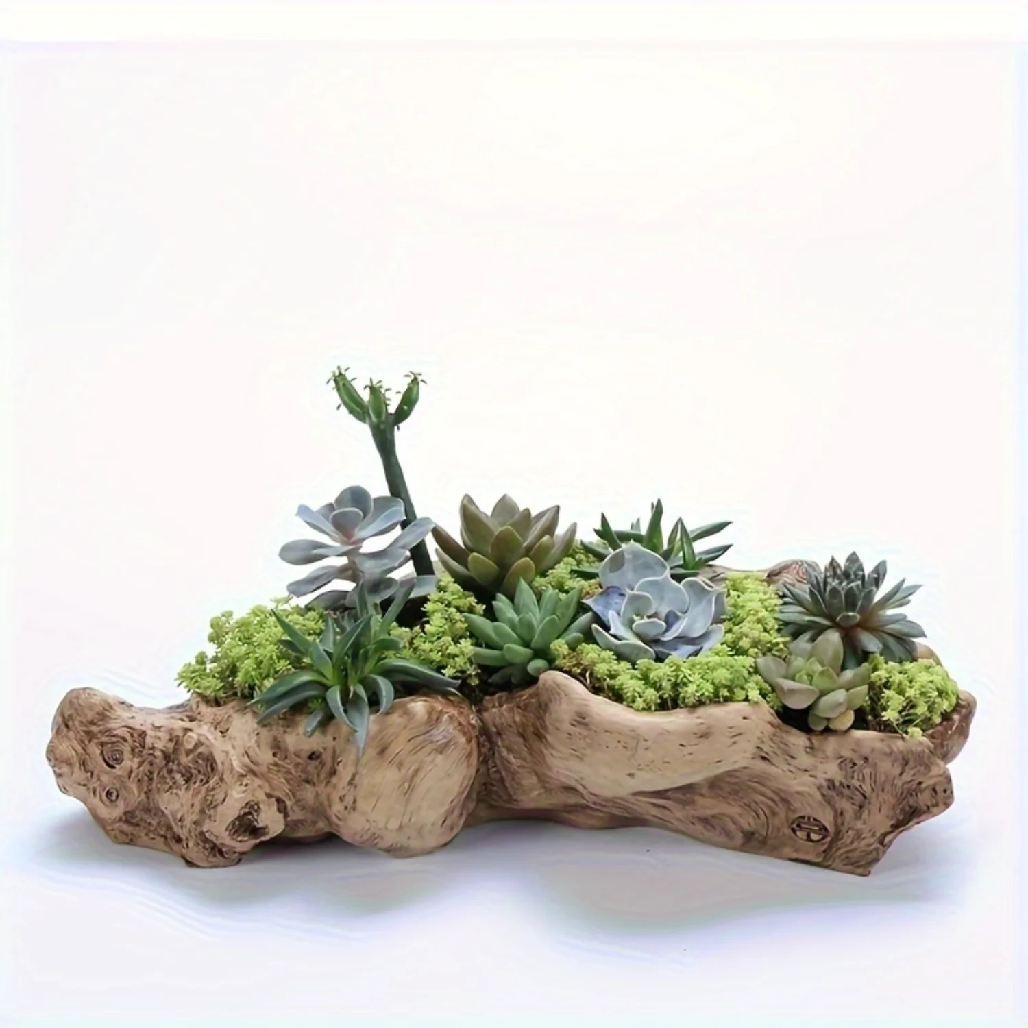 1pc, Rustic Resin Succulent Planter, 14x5.3inch Pastoral Style Driftwood-Look Plant Pot,  Gardening Flower Pot For Succulent Arr