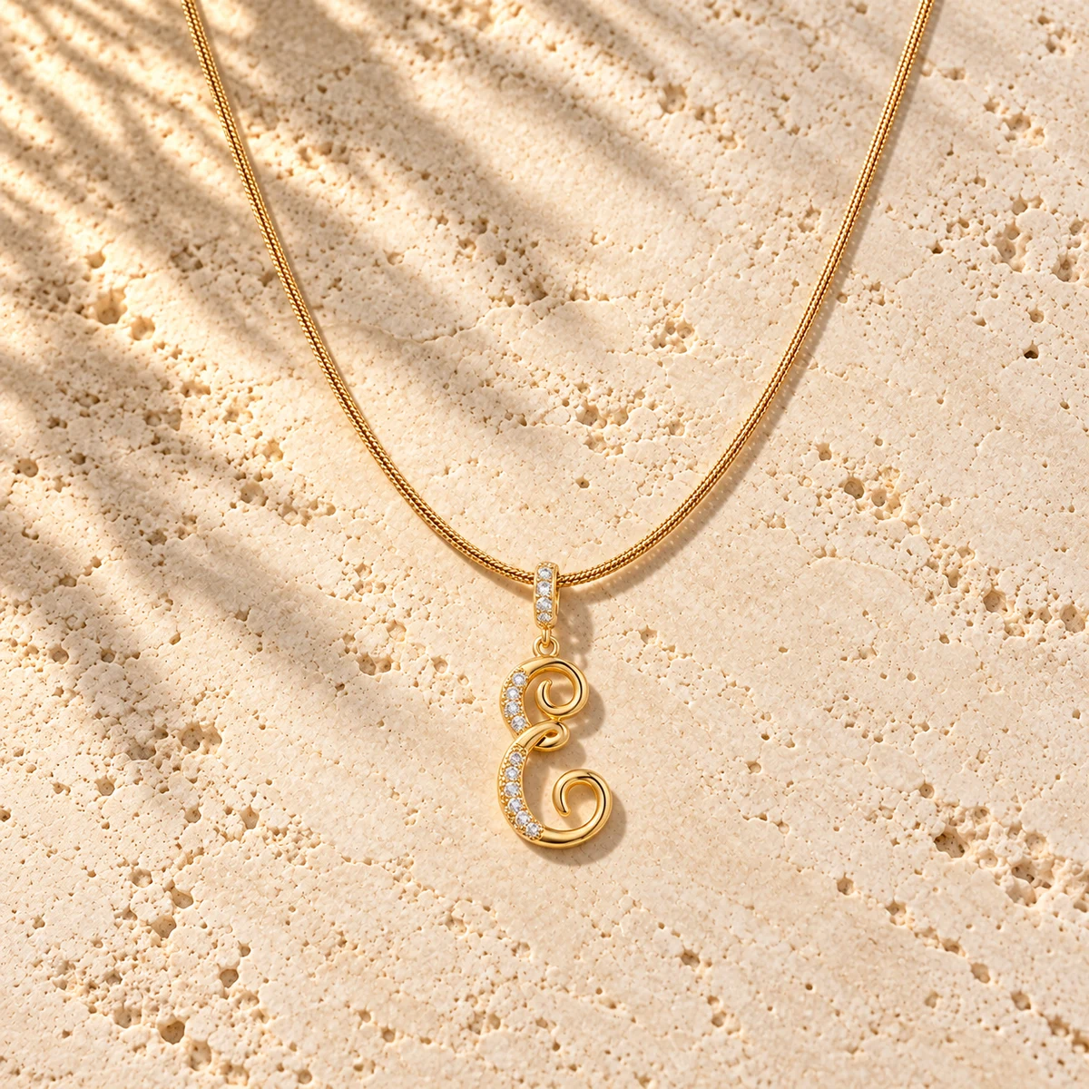 Initial Charm Gold Plated Letter Necklace for Women Men Cubic Zirconia Cursive Script Snake Chain Style Jewelry Special Occasion