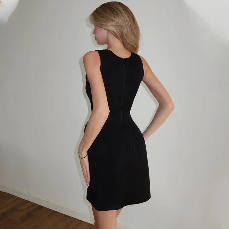 Fanan Elegantes Tailliertes Ärmelloses Kurzkleid Damen Rundhals-Kurzcape Geburtstagskleid Damen Bankett-Partykleid Neu – Detail 20