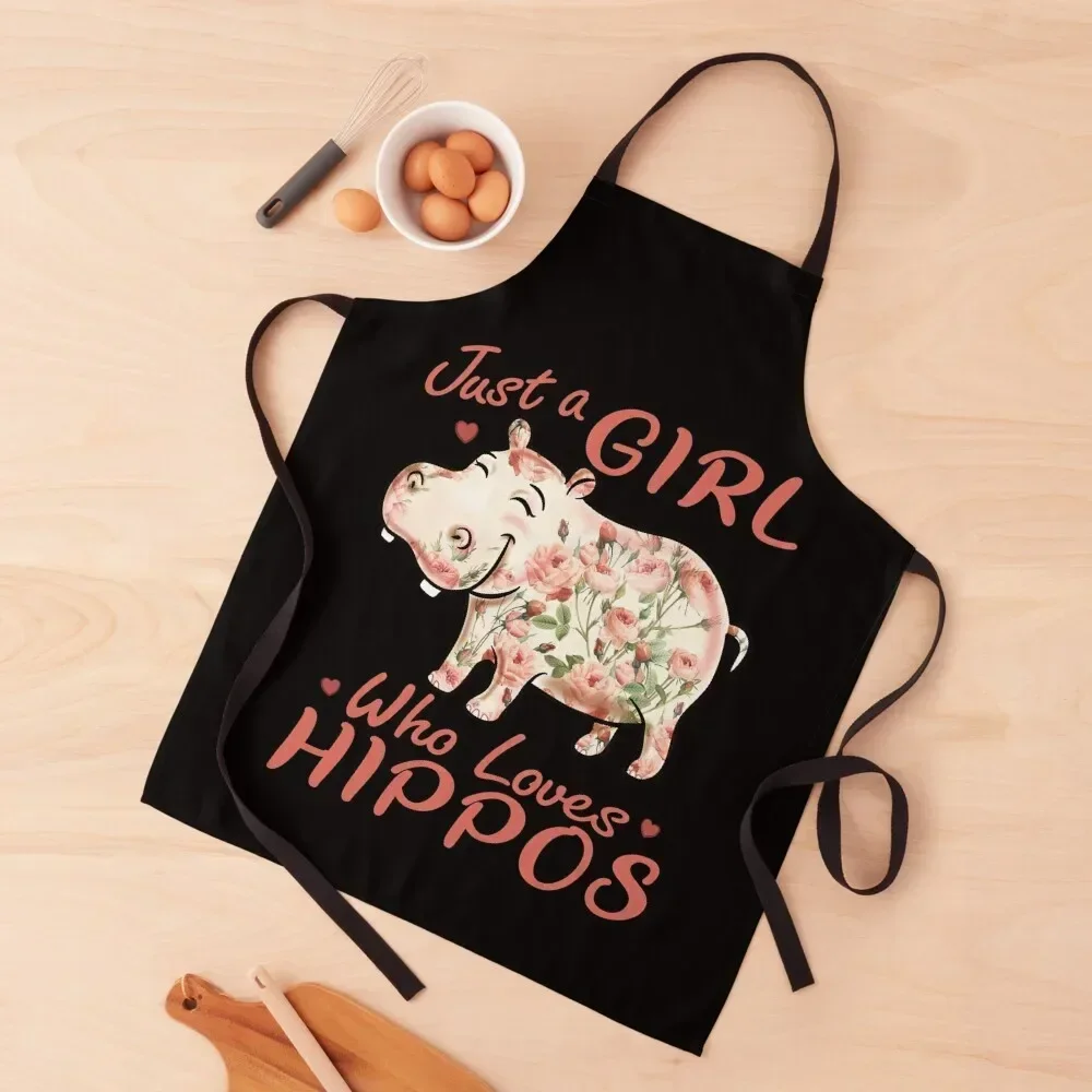 

Just A Girl Who Loves Hippos Flower Hippopotamus Pink Apron For Kitchen Women Things For Kitchen Apron