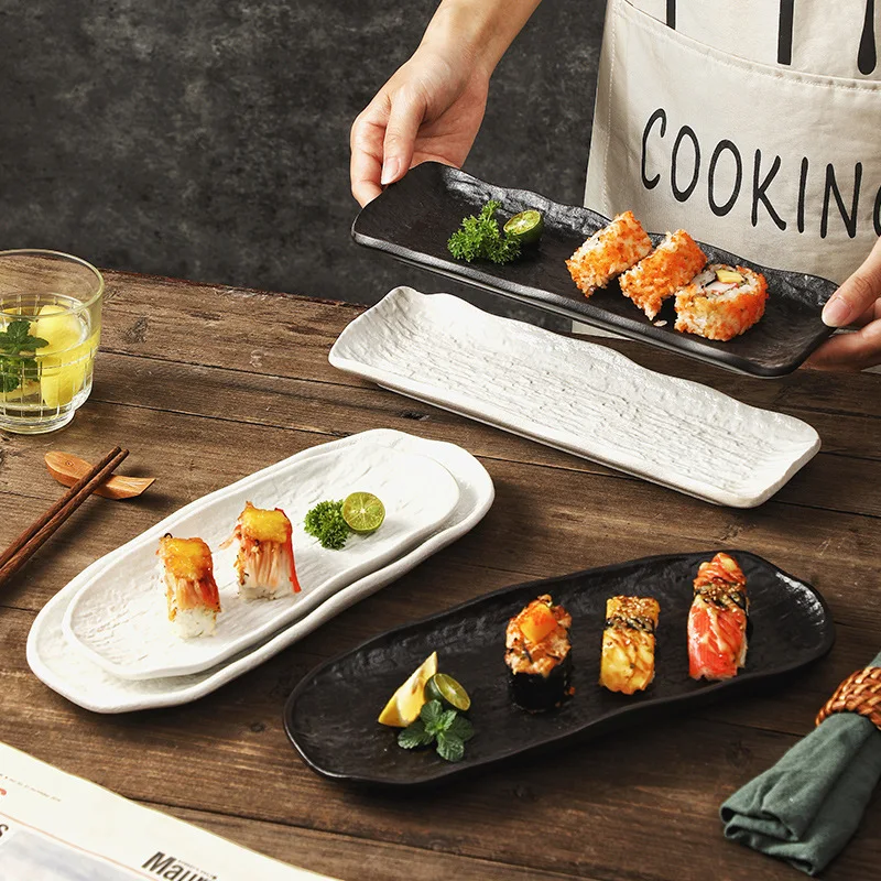 Ceramic Sushi Plate Creative Slate Stone Rectangular Sashimi Dish Long Dessert Plate Tableware For Home Kitchen Cafe Creative