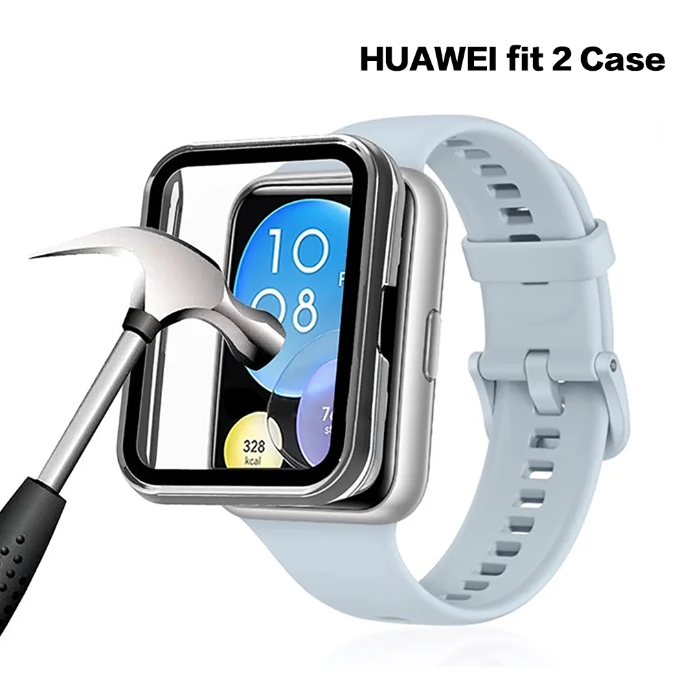 Glass+cover for HUAWEI watch fit 2 protector accessories smart watch PC Full bumper Tempered Glass Film for HUAWEI fit2 case