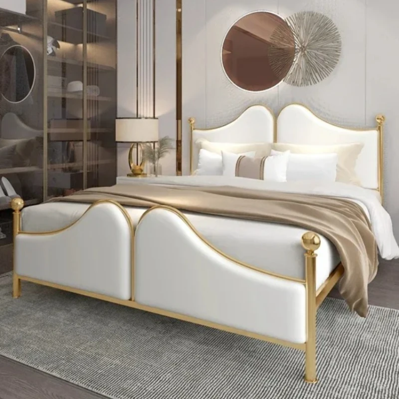 180x200cm Double Bed Nordic Light Luxury Gold Wrought Iron Bed Ironbed Metal Modern Simple Soft Clad Iron Framebed Sheet