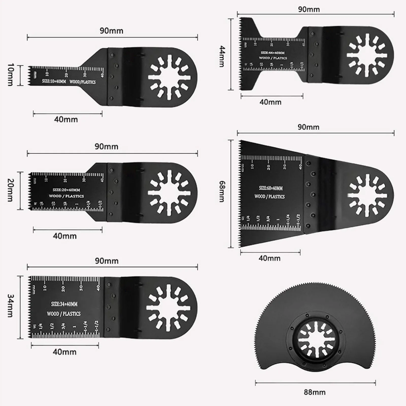 6 Stück oszillierende Sägeblätter aus Kohlenstoffstahl, langlebige Multitool-Klingen für Metall-Holznägel, Tauch- und Unterputzschnitt, universelle Passform – Detail 5