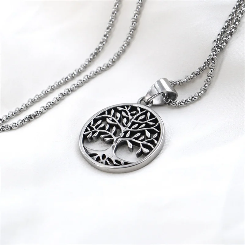 

Round Tree Pendant Stainless Steel Men Viking Necklace Simple Jewelry Gift For Womens Unisex Pendants Tree Of Life Wholesale
