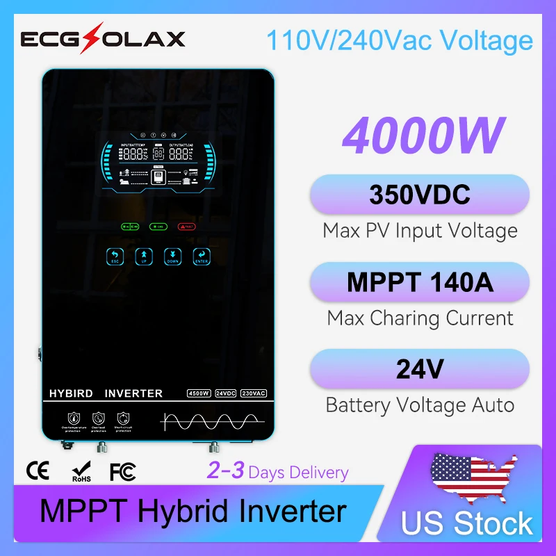 

ECGSOLAX 4KW Hybrid Solar Inverter 24V 110V/120V With MPPT 110A Solar Charger Touch screen LCD Hybrid Inverter Max PV 350VDC