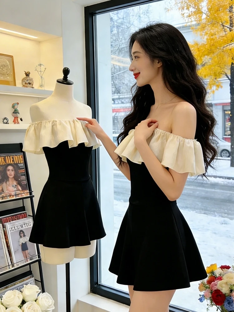 

Новинка: Женские укороченные брюки с высокой талией, с цветными вставками, открытыми плечами и вырезами в виде скелета, для повседневной носки, зимние