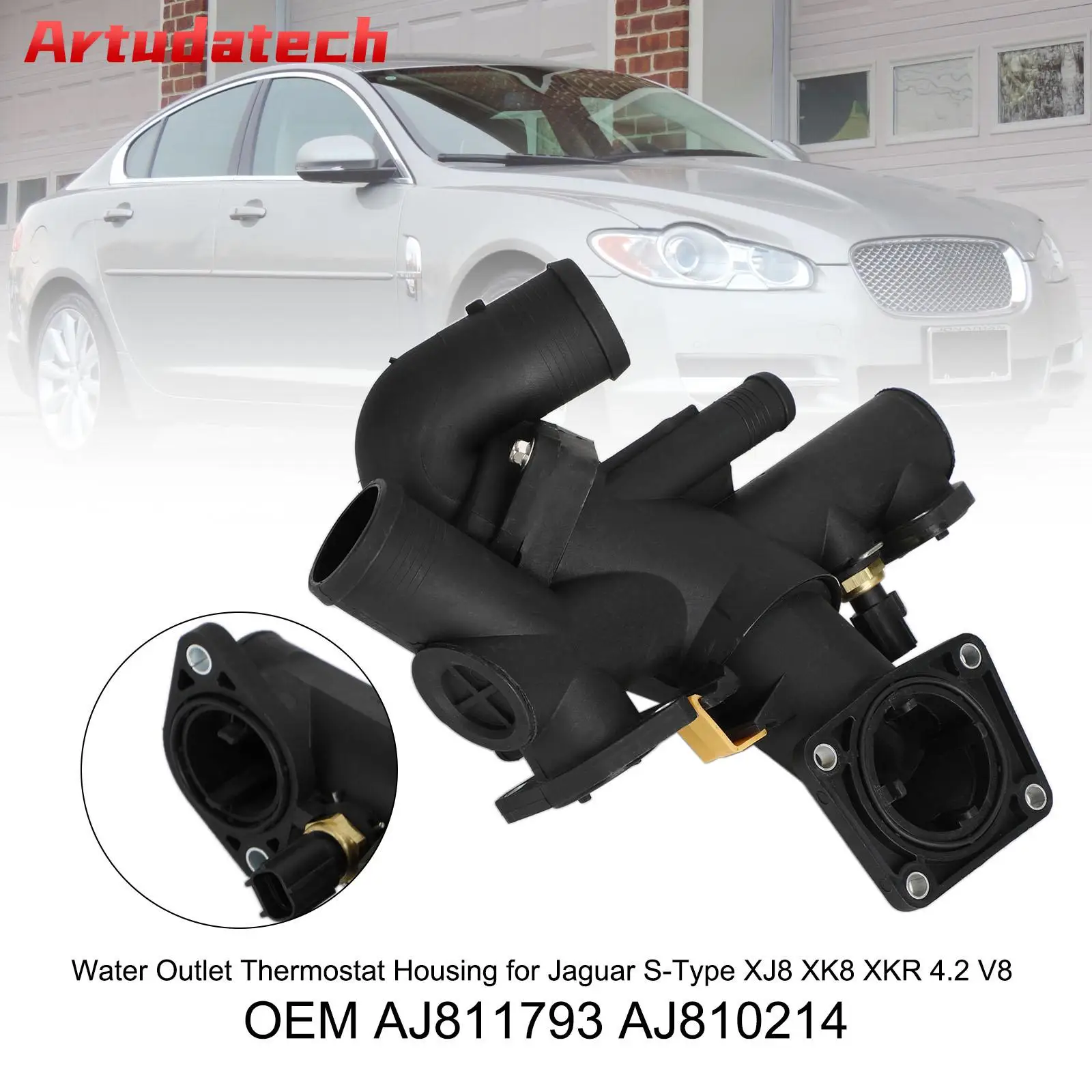 Artudatech Water Outlet Thermostat Housing for Jaguar S-Type XJ8 XK8 XKR 4.2 V8 AJ811793 Car Accessories