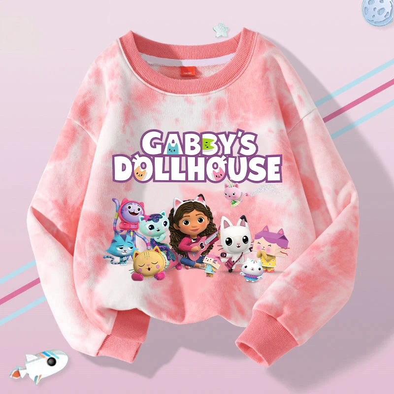 New Gabby Dollhouses Girls Sweatshirt Kawaii Cartoon Printed Sweatshirts Children Long Sleeves Tops 2024 Baby Autumn Clothes