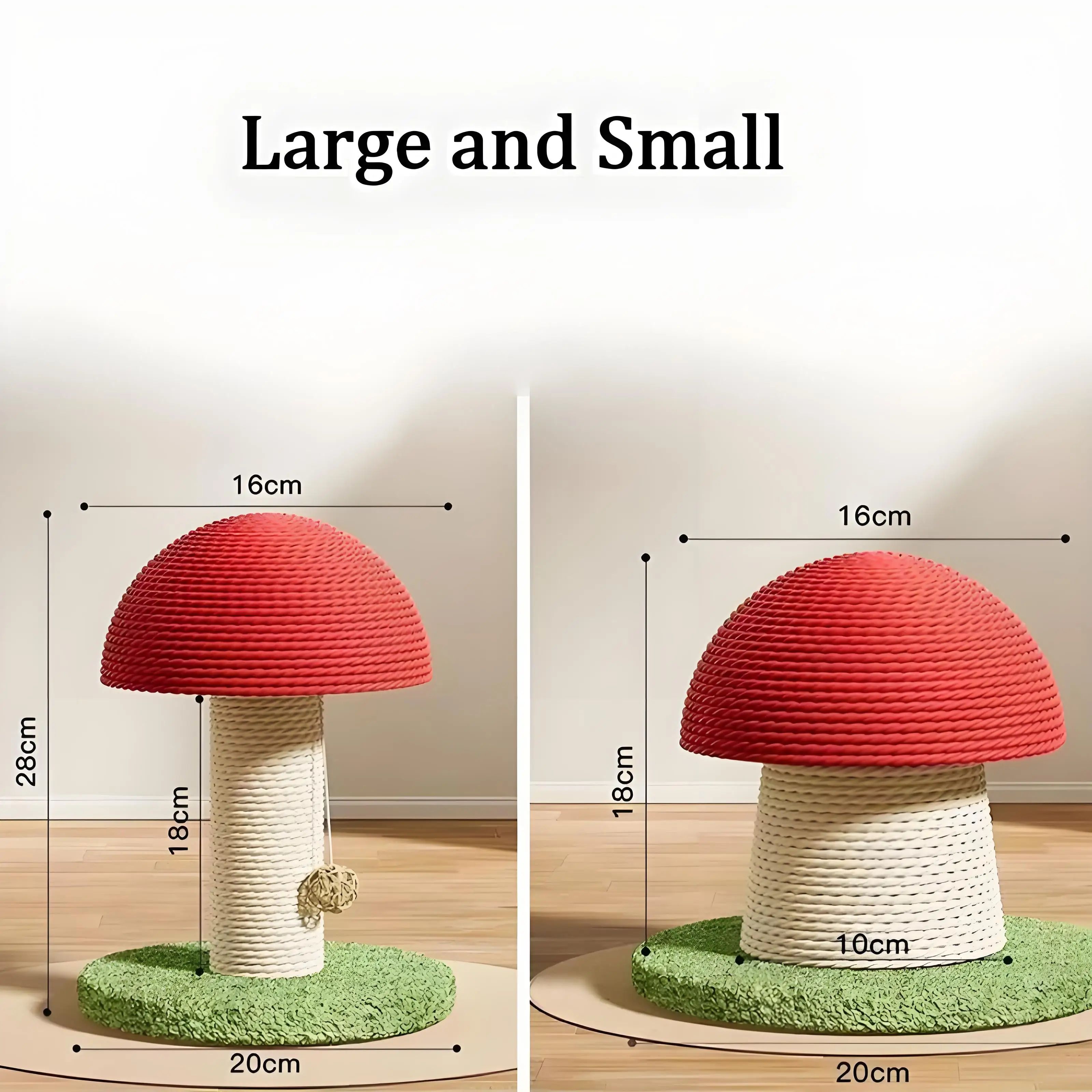 أحمر الفطر القط الخدش ، لعبة السيزال دائم ، المضادة للخدش تسلق القطب ، ديكور لطيف للقطط