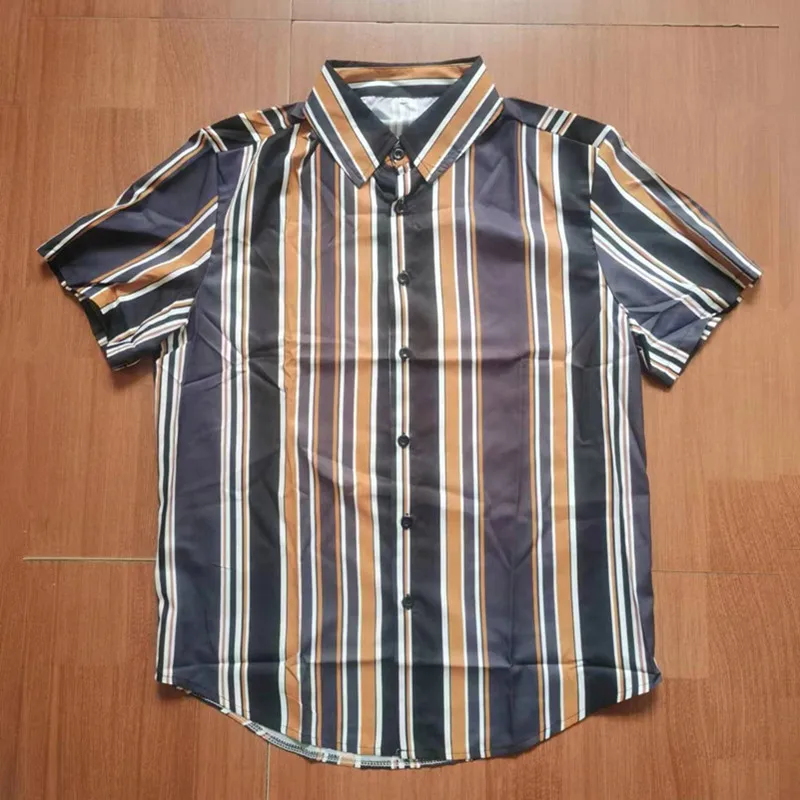 

Fashion Mens Vintage Luxury Black Striped Shirts Y2K Summer New Trendyol Men Short Sleeve Beach Shirt Camisa Hawaiana Hombre