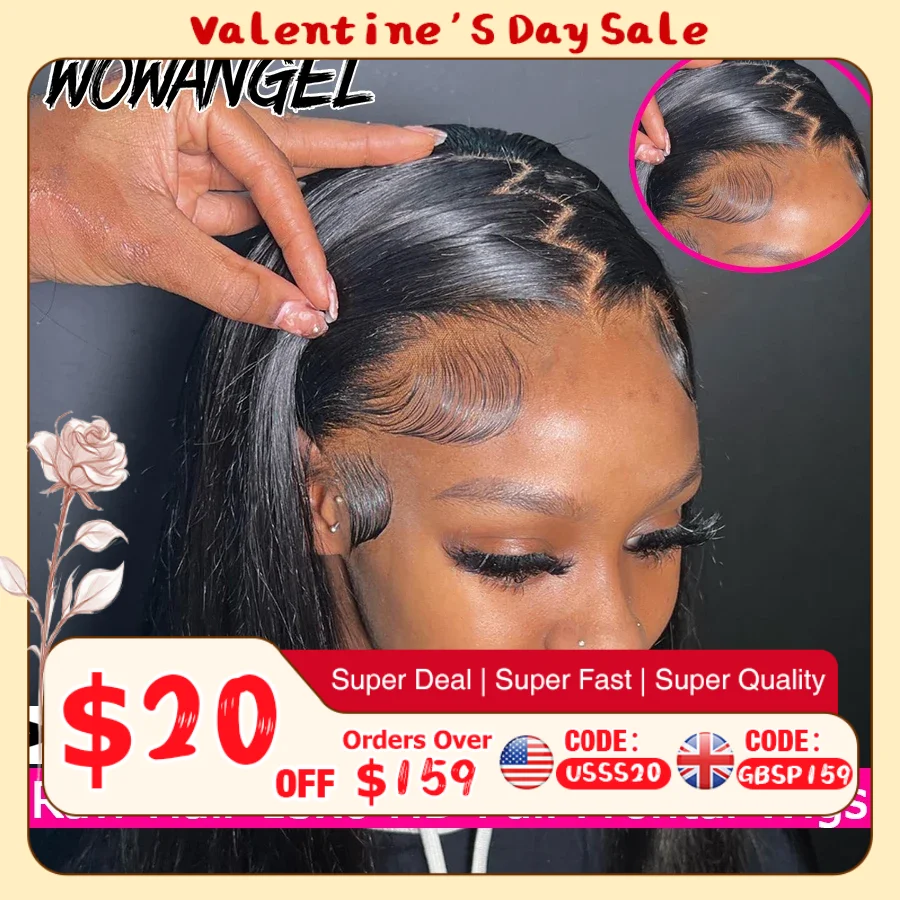 WOWANGEL Raw Hair 13x6 HD Lace Front Human Hair Wigs 250% Straight PrePlucked Full Frontal Wig Lace Melted Pre Plucked For Women
