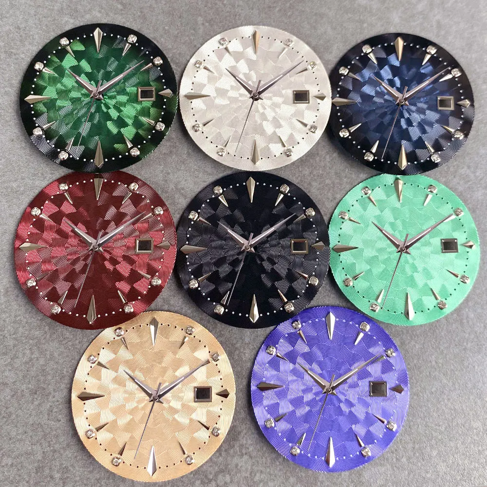 

35mm Sterile Sunburst Watch Textured Dial Diamond Silver Index Fit NH35 NH36 Movt Ocean Wave Pattern Watch Parts Accessories