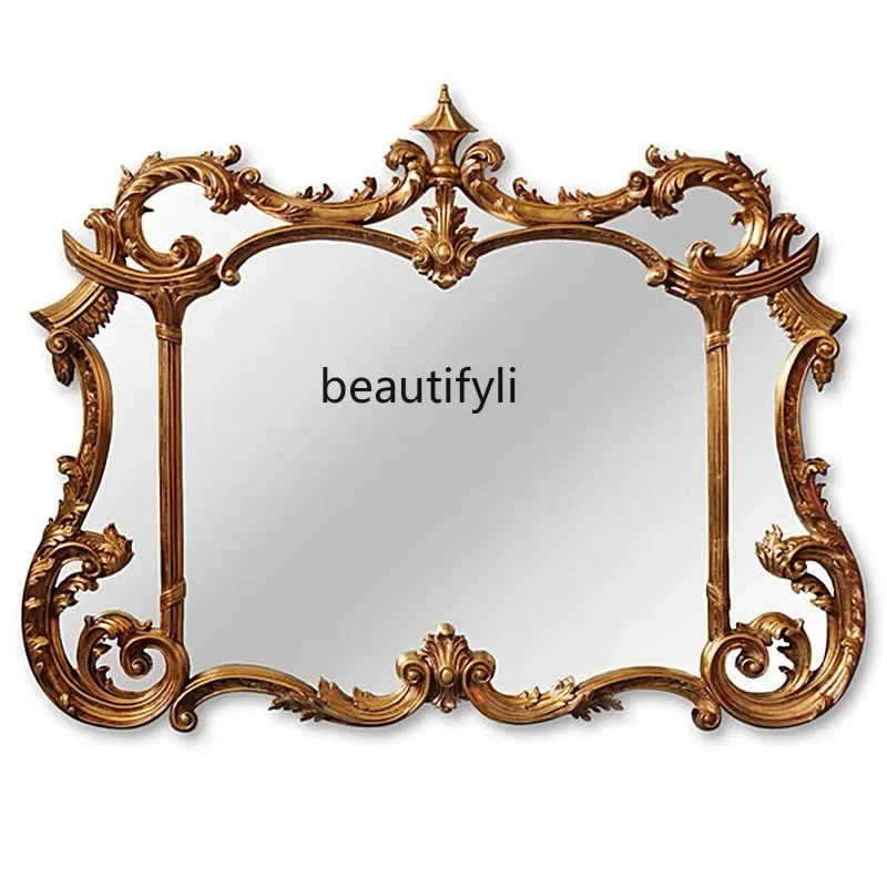 cqyFrench retro carved bathroom mirror wall-mounted washstand vanity mirror special-shaped porch decorative mirror