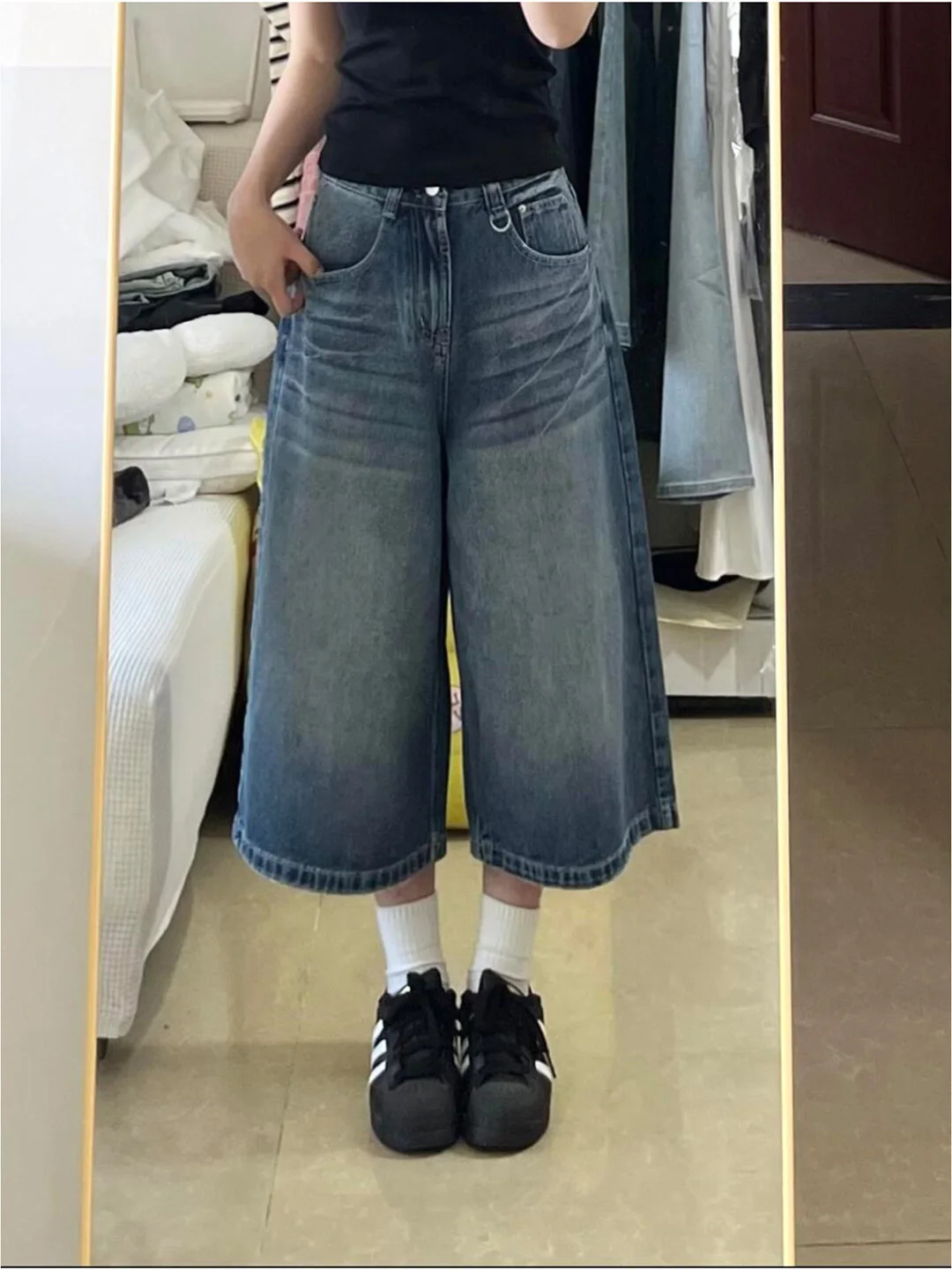 

Женские джинсы Slim Fit в американском стиле, винтажные, укороченные, летние, новые, узкая версия, широкие штанины