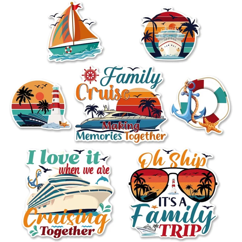 Magnetic Cruise Door Decorations: 7pcs Cosmisun Nautical Magnets with Palm Trees, Waves, Sea Life & Ship Icons - Suitable