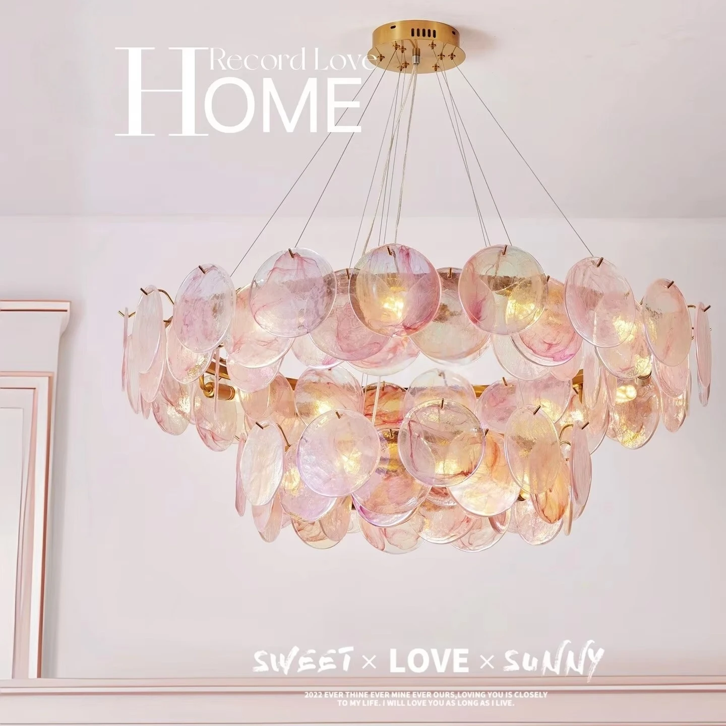 French Murano Glass Chandelier For Living Room Bedroom Pink White Glass Hanging Pendant Lamp For Dining Room Kitchen Lighting