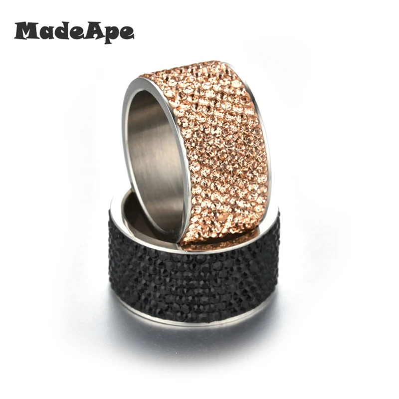 MadApe 8 Row Zircon Women Wedding Stainless Steel 11mm Size 7-12# Silver Color Engagement Ring For Women Wedding Best Gift