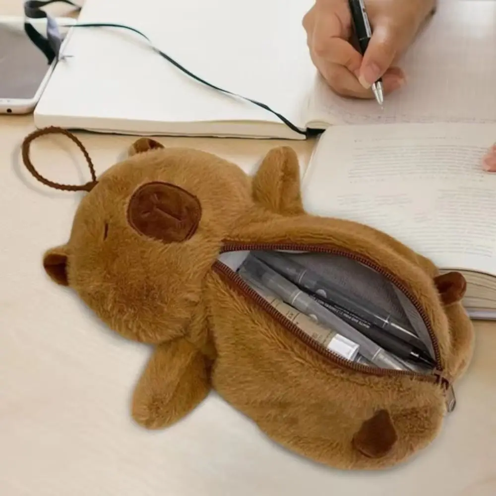 Cartoon Capybara Plush Toy Large Capacity Pen Bag Students Pencil Case Multifunctional Stationery Bag For School Office