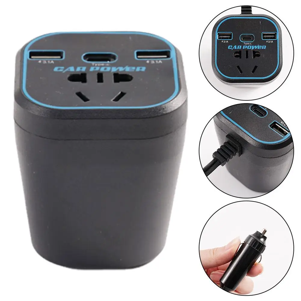 For Laptop Tablet Camera150W 12V 24V To 220V Car Power Inverter Led Display 3 USB Ports + Cigarette Lighter Voltage Transformer