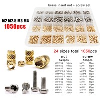 M1.4 M1.6 M2 M2.5 M3 M4 M5M6 Brass Copper Twill Knurled Thread Hot Heat Melt Injection 3D Print Embed Insert Nut Screw Kit Set