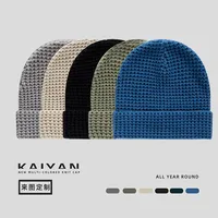 Hat men's autumn and winter tide solid color loose yuppie knitted hat thickened wool hat waffle warm ear protector