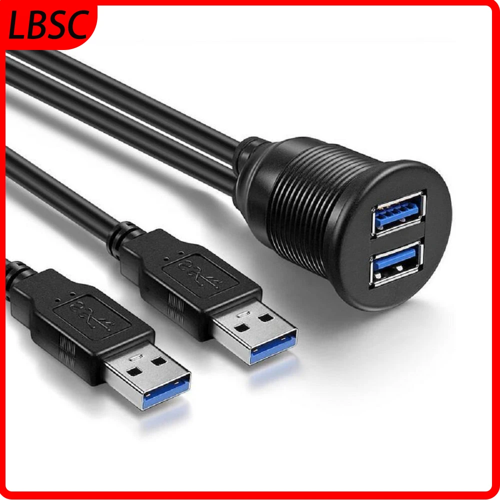 USB Panel Flush Mount Cable , Dual USB 3.0 Extension USB Mount, Dash Mount, Flush Mount, Panel Mount Cable