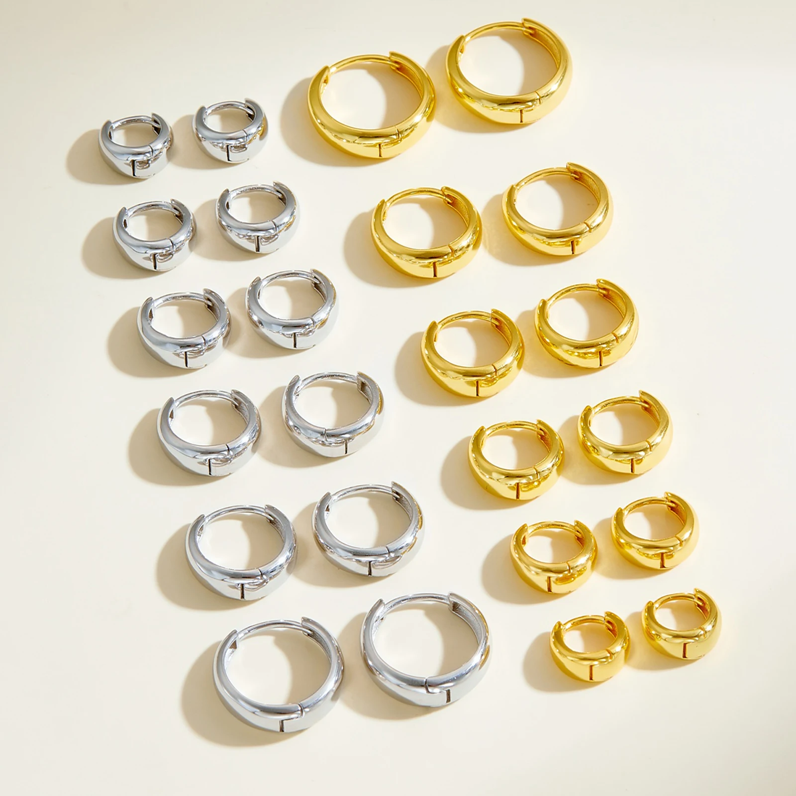 ANDYWEN 925 Sterling Silver Gold Clear 6mm to 10mm Big Huggies Circle Square Piercing Hoops Earring Women Luxury Jewelry Gift